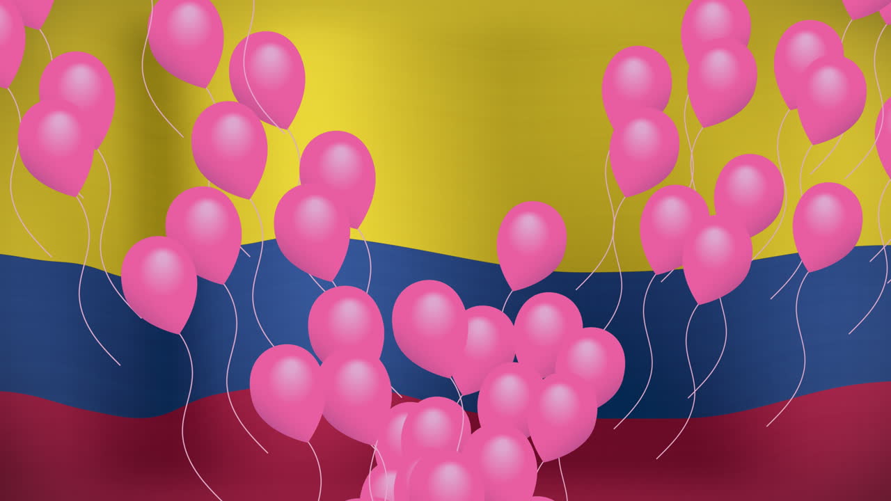 animación de globos sobre la bandera de colombia