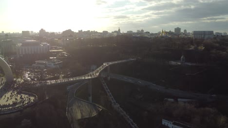 Low-angle-view-of-New-Pedestrian-Bridge,-called-Klitschko-Bridge.