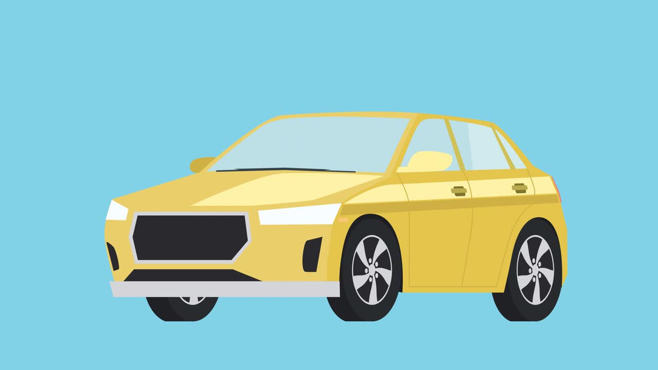 알파 채널과 함께 고립된 노란색 만화 자동차 애니메이션