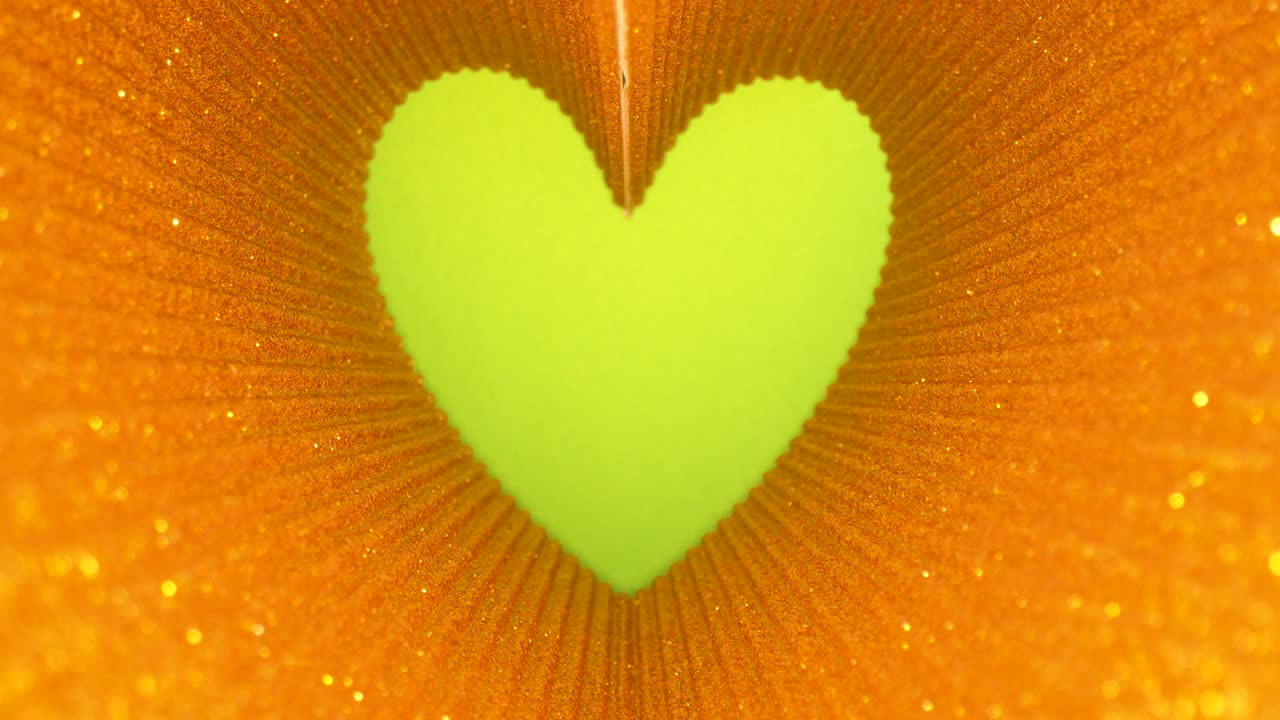 forma de corazón de brillo dorado, pantalla verde clave de croma, fondo de amor del día de san valentín