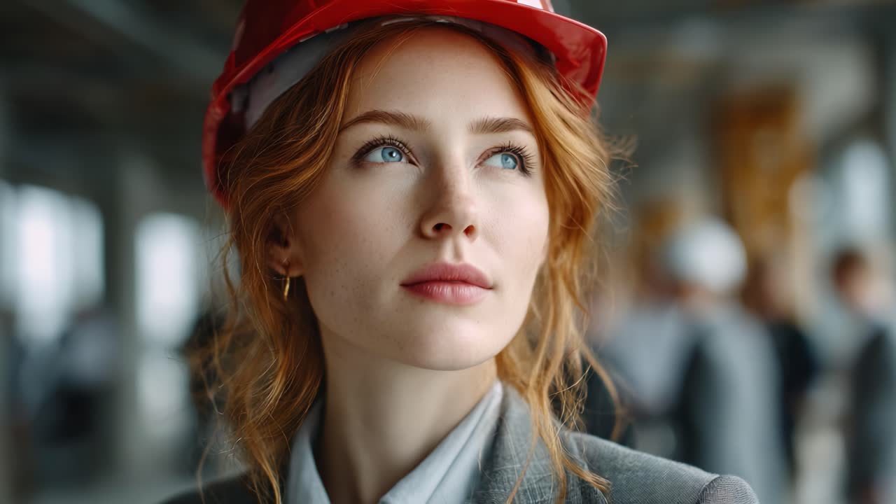 A Portrait of Determination and Leadership in Construction: A Professional Woman Wearing a Safety Helmet, Symbolizing Empowerment and Innovation in the Industry