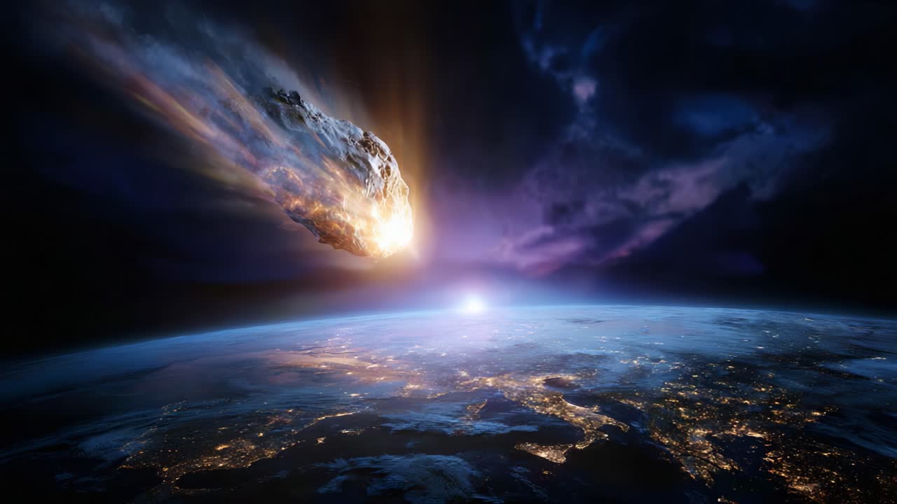Un asteroide sfreccia verso la Terra, creando immagini spettacolari mentre si avvicina all'impatto, evidenziando i pericoli dello spazio e dei corpi celesti