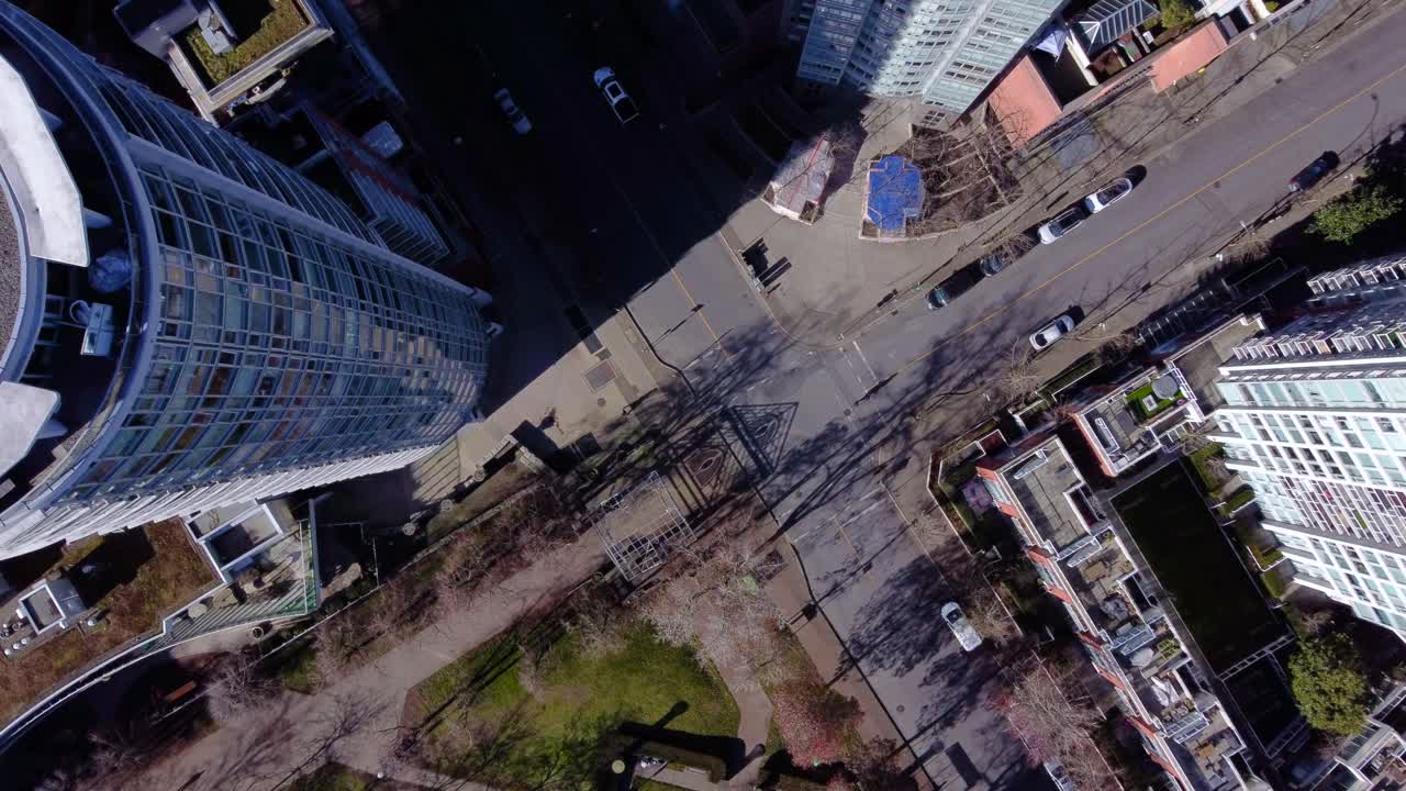 Aerial Top Down View of Downtown Vancouver Intersection