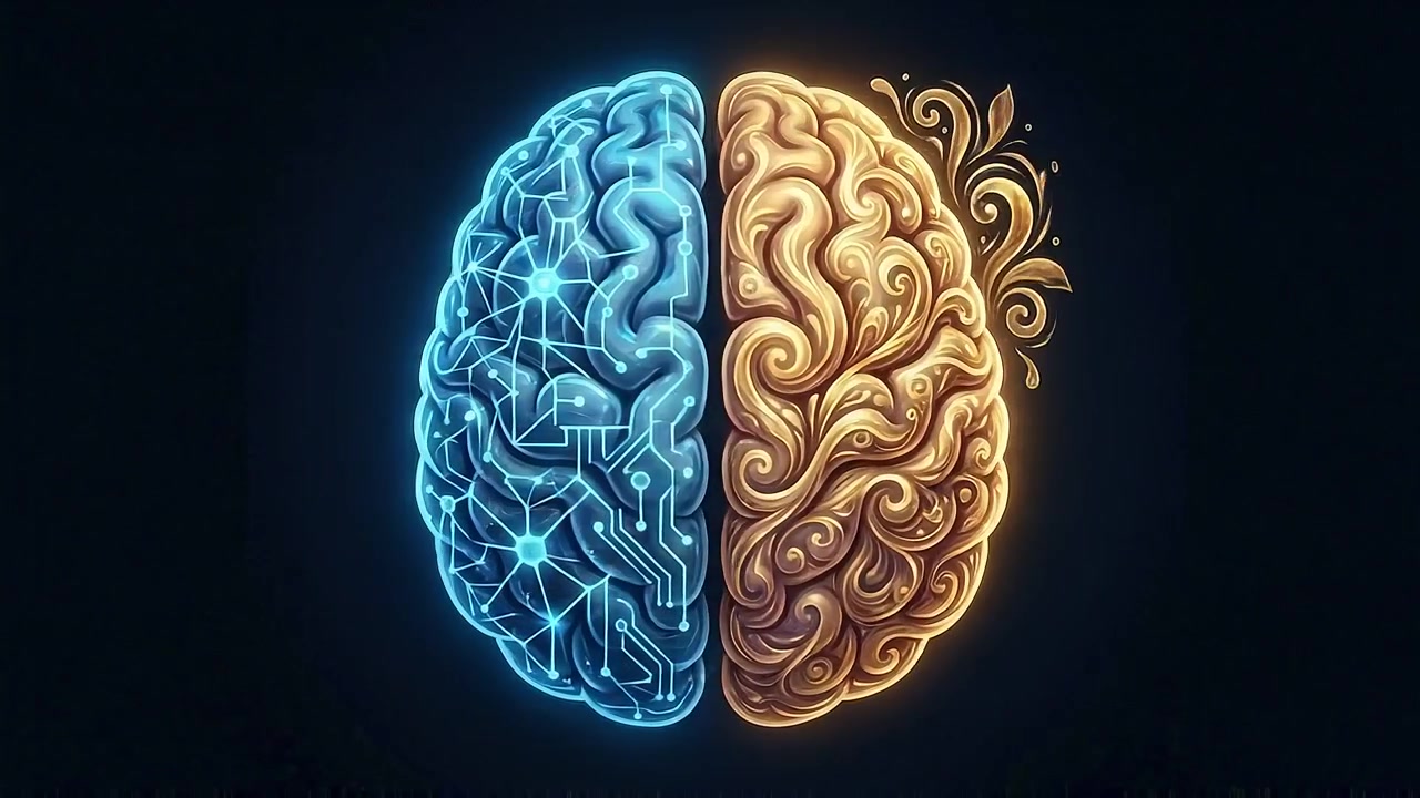 Human brain suspended inside transparent blue diagnostic sphere in medical view