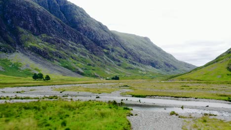 Aerial-Drone-Shot-of-Glen-Coe-Valley-in-Scotland