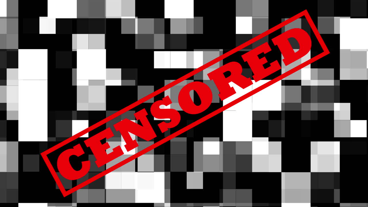 Red Censored Stamp Over Digital Pixel Glitch Background