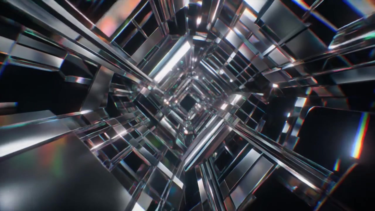 Abstract Motion Through a Futuristic Metallic Glass Tunnel