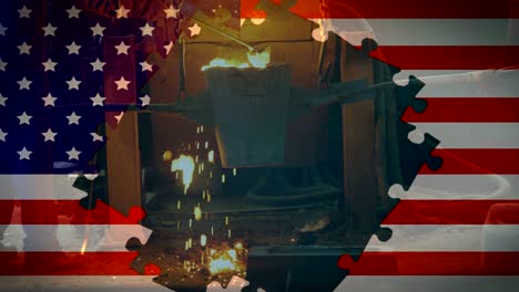 animation of american flag waving over man in the background