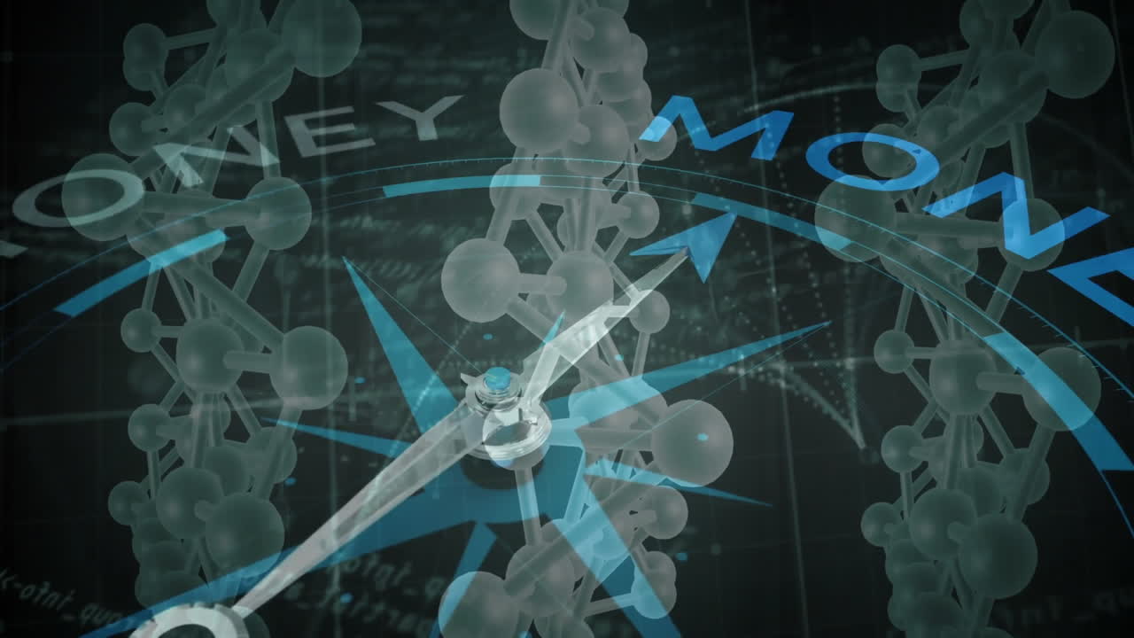 데이터 프로세싱을 통해 나침반과 돈 텍스트의 애니메이션