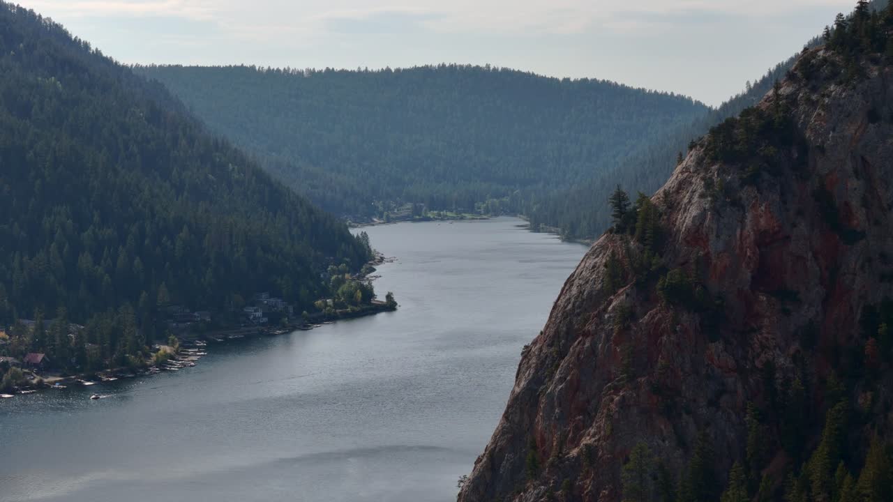 Paul Lake and Gibraltar Rock: A Drone's Soaring Adventure Over a Canadian Wilderness Landscape