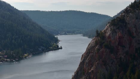 paul lake and gibraltar rock: a drone's soaring adventure over a canadian wilderness landscape