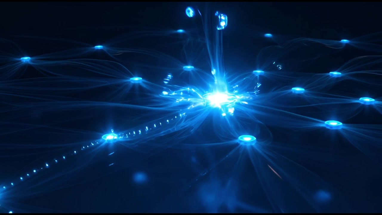 Abstract Digital Network with Glowing Data Connections and Central Node Activity