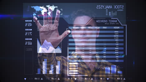 animation of man using interactive screen with data processing