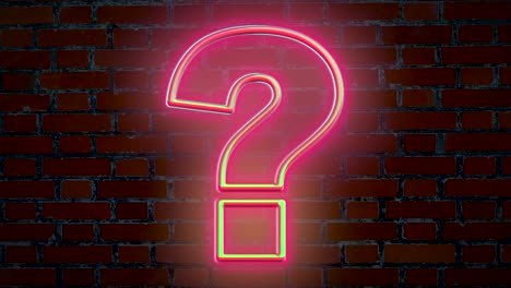 neon pink blinking question mark sign in front of brick wall,computer animated effect