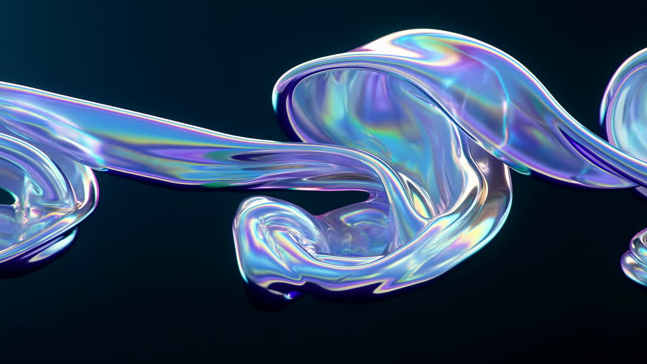 Onda astratta di liquido iridescente che scorre su sfondo scuro