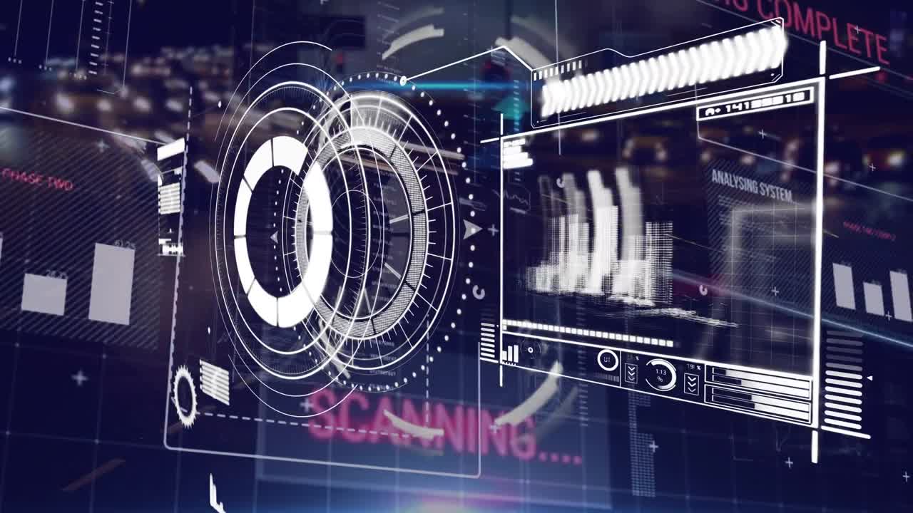 밤의 도로 교통을 통해 디지털 화면에서 금융 그래프의 애니메이션과 데이터 처리