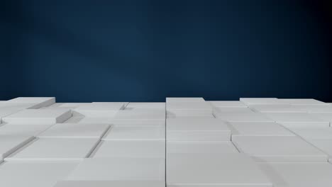 white wave floating cubic floor with blue wall background, 3d rendering.