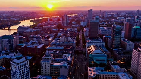 sunset city skyline aerial view