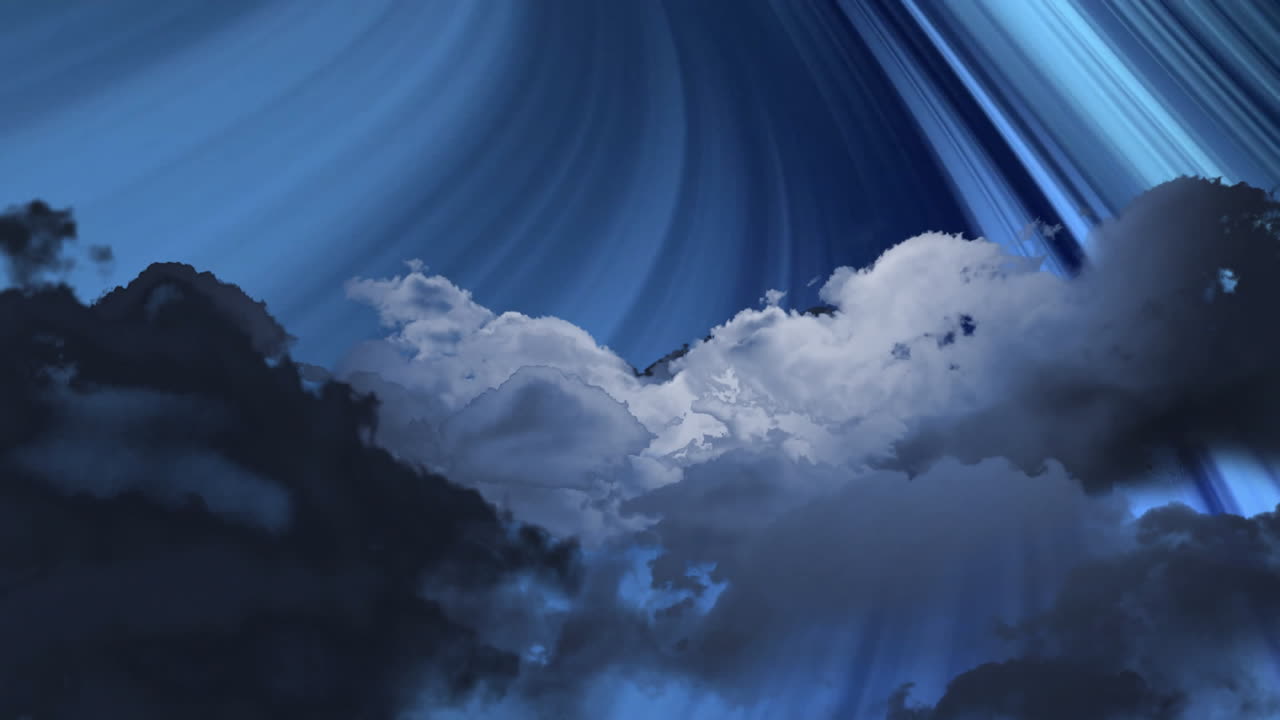 Swirling blue sky with drifting clouds creating abstract animation patterns