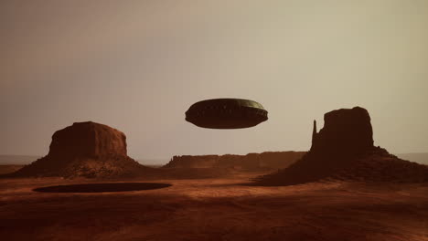 ufo over monument valley-like desert landscape