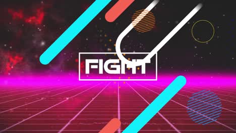 animación de peleas y formas en el espacio digital púrpura y negro.