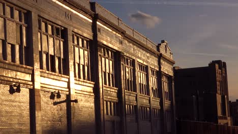 sunset light on a warehouse in an industrial area