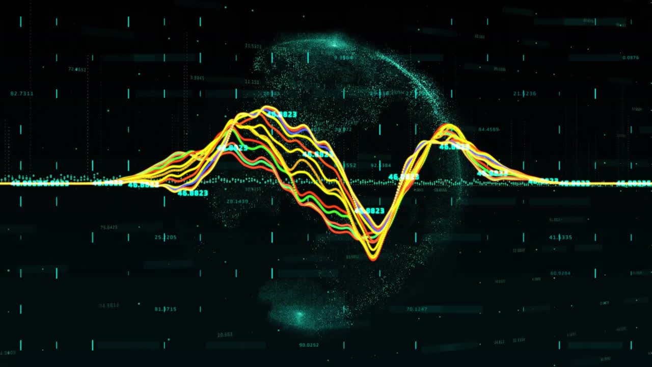 Animation of financial data processing over globe