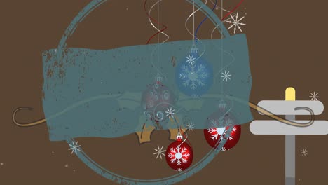 animación de formas y bolas sobre la nieve que cae