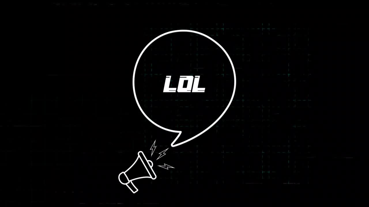 스피치 버블과 롤 텍스트를 가진 메가폰은 오래된 tv에서 간섭 스크린을 방해합니다. 레트로 로글 텍스트의 애니메이션, 4k 비디오 모션 그래픽.