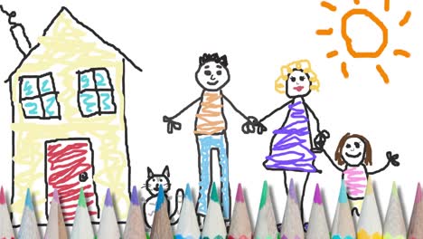 animación de una familia dibujada a mano sobre un fondo blanco