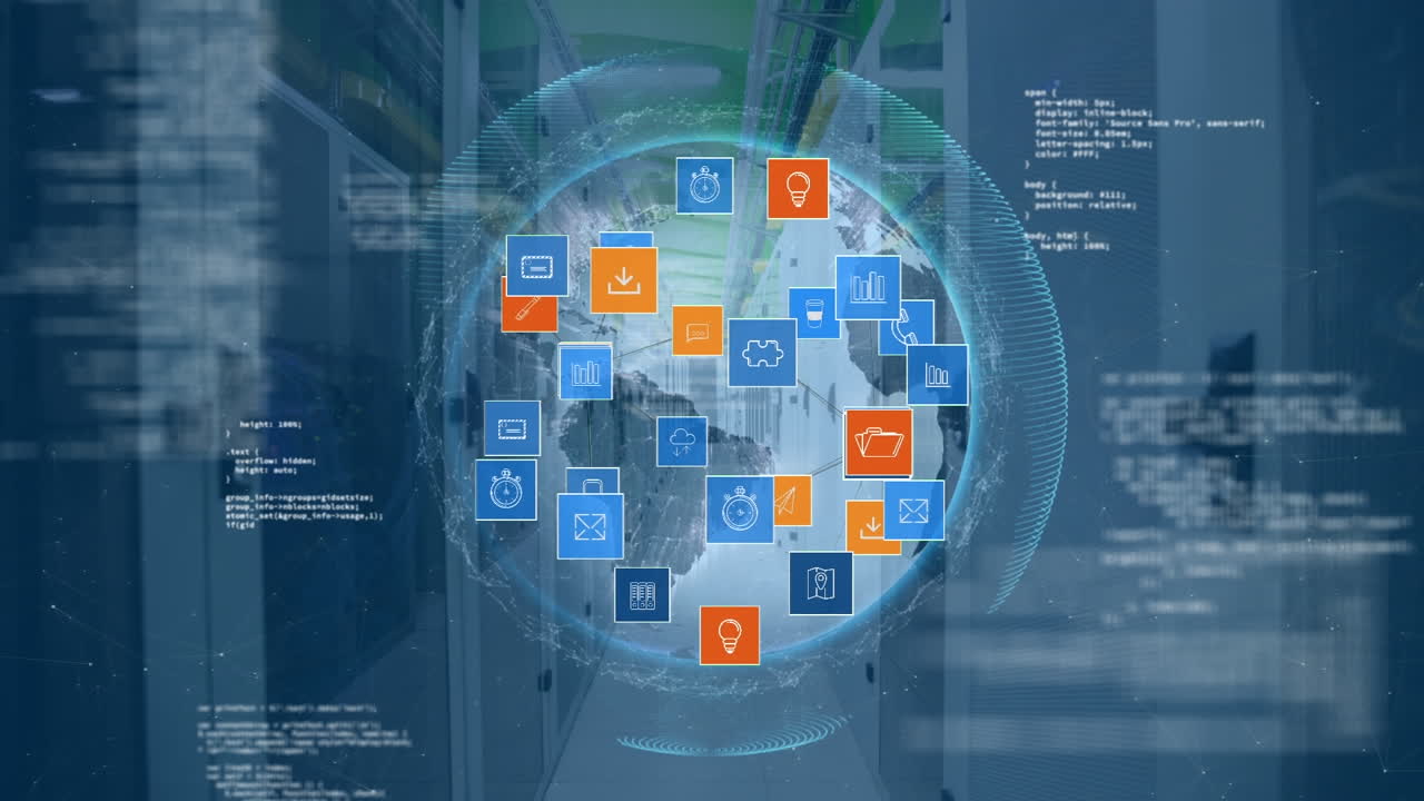 Globe and digital apps icons