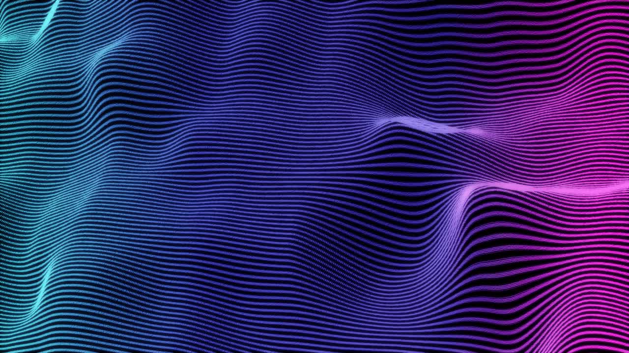 Abstract gradient wave animation. flowing particles, dark  looped background, screensaver, live wallpaper. Glowing surface with stripes. Cyber or technology concept. Dynamic stock footage
