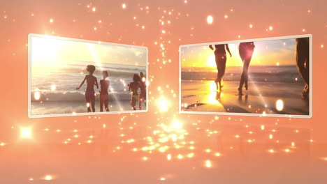 jóvenes bailando en la playa al atardecer
