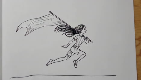 line art of a person running with a flag