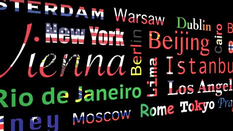 mosaico de colores de la bandera de los nombres de las ciudades, bucle