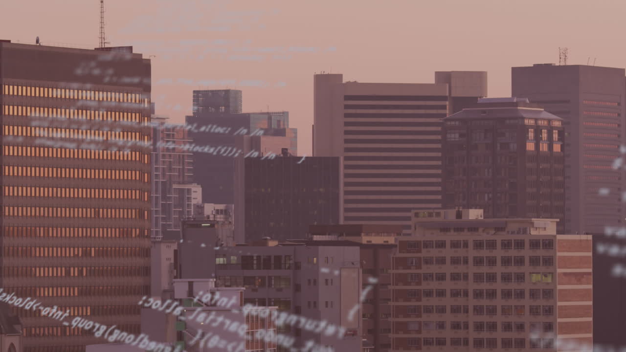 도시 풍경의 공중 전망에 대한 데이터 처리 애니메이션