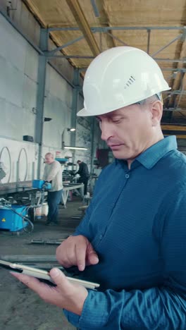 trabajador de la fábrica usando una tableta