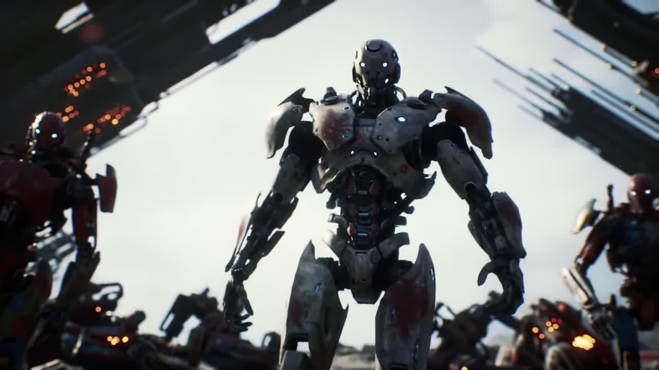 Futuristic Robots Gather in Formation: A Stunning Visual Exploration of Advanced Artificial Intelligence in a Bold Sci-Fi Setting