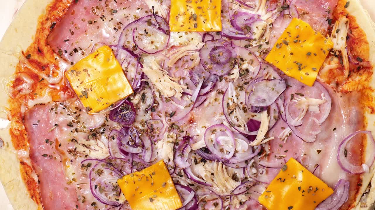 피자 핑 클로즈업 회전 느린 모