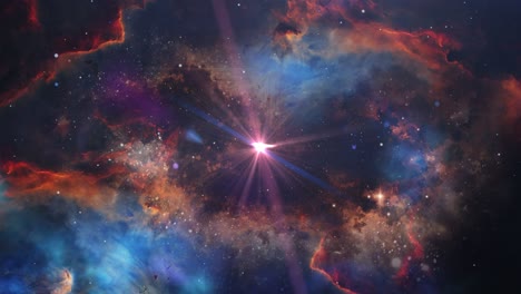 universe, space flight through the nebula stars and glare