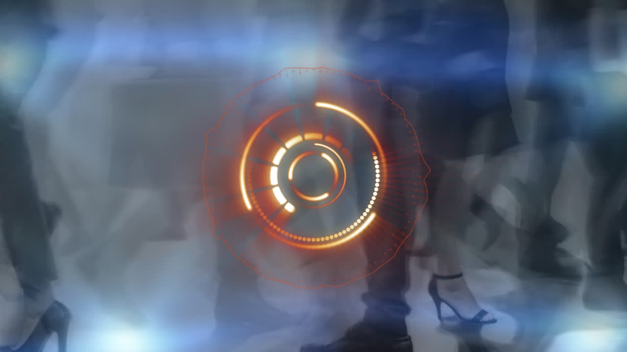 animación del procesamiento de datos financieros sobre personas de negocios caminando