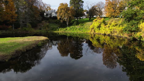 ducks on pond at the park in autumn