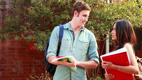 two students standing and chatting