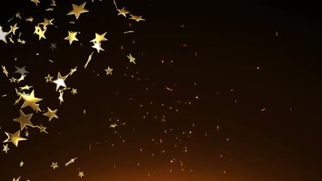 Animation-of-stars-floating-over-sparks-on-black-background