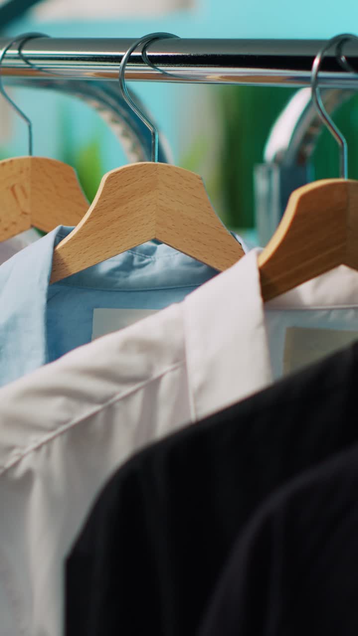 Vertical Video Senior woman searching clothing items for her husband