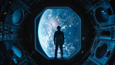 astronaut viewing earth from spaceship