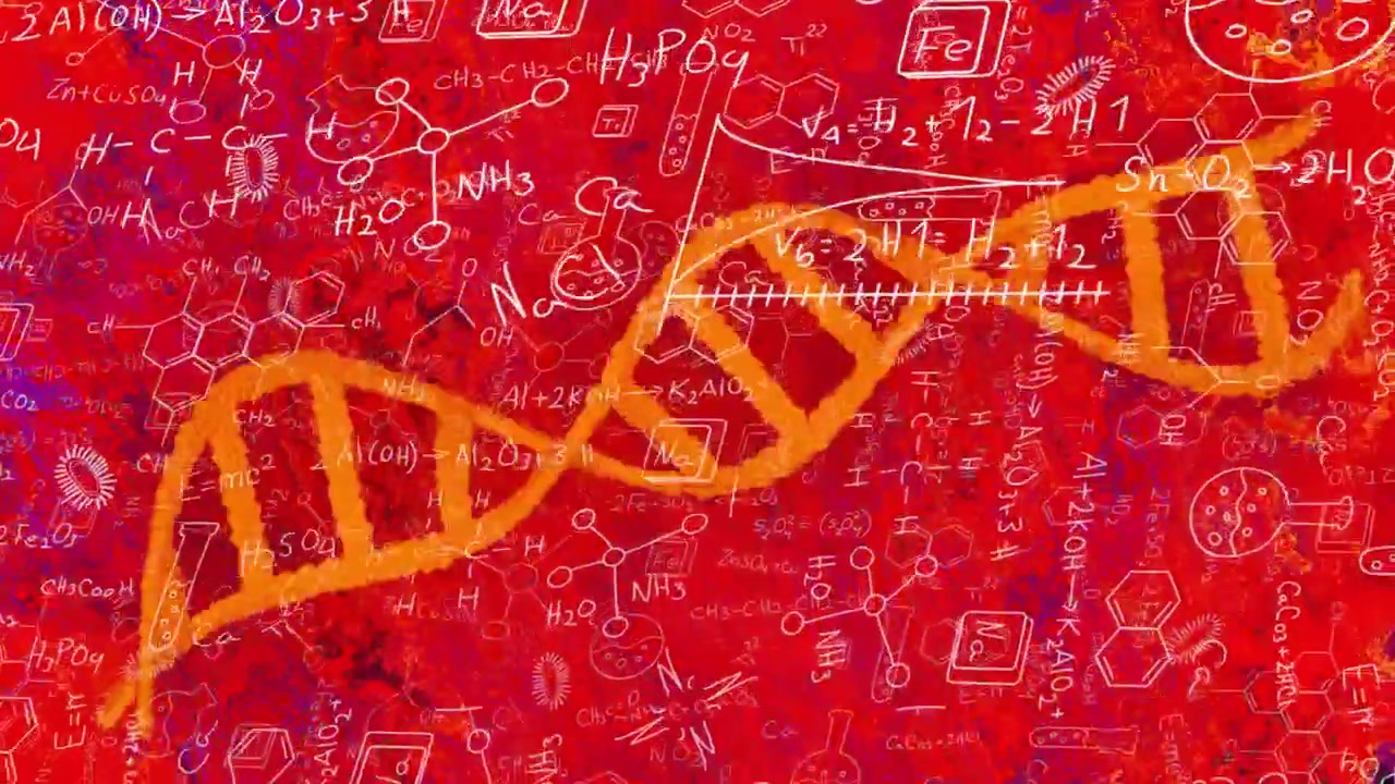 Elica arancione che entra da sinistra, si muove verso destra, flettendosi, pulsando, fermandosi al centro e uscendo, rivelando un concetto scientifico.