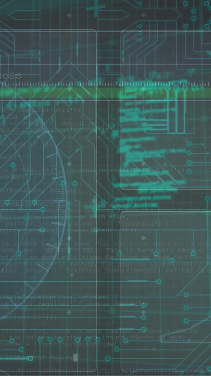 Animation of data processing over network of connections on dark background
