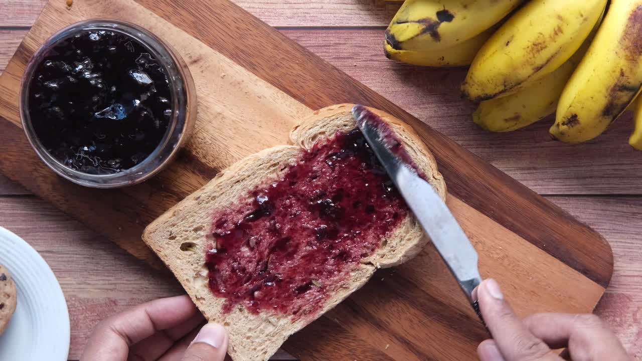 Breakfast with Toast and Jam and Bananas