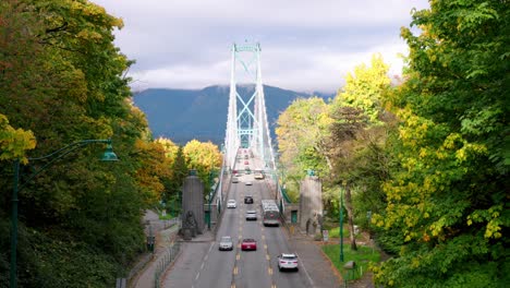 vancouver, bc canada, lions gate bridge, known as the first narrows bridge, is a suspension bridge that crosses the first narrows of burrard inlet and connects the city of vancouver, british columbia